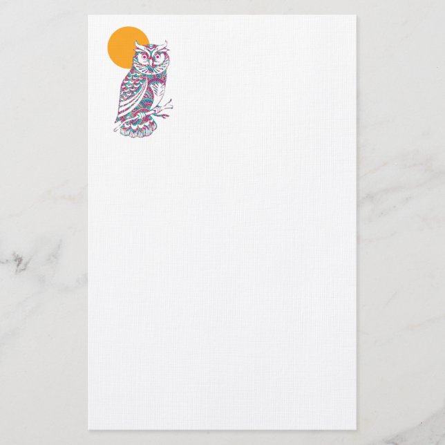 Papelería Lechuza y luna coloridas (Anverso)
