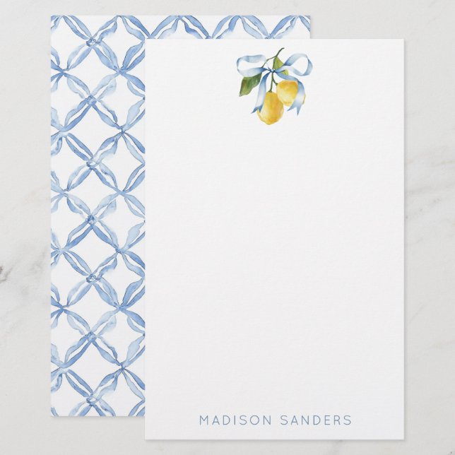 Papelería Lemones de arco azul azul personalizados (Anverso / Reverso)