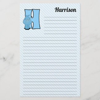 Papelería Letra azul hipopótamo mongramada H lilada