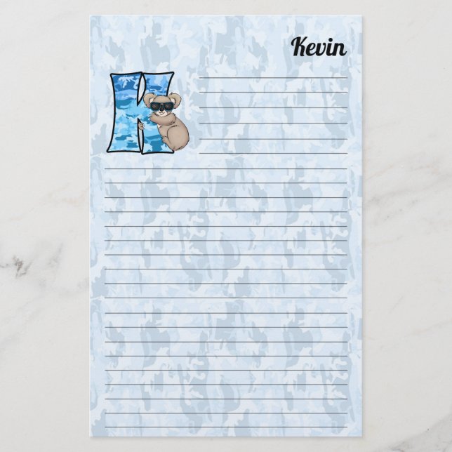 Papelería Letra azul koala mongram K lin (Anverso)