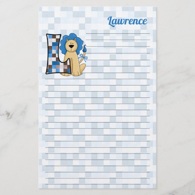 Papelería Letra azul lion monogramada L lin (Anverso)