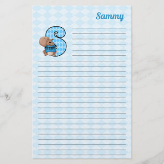 Papelería Letra mongrama de la ardilla azul S con el nombre 