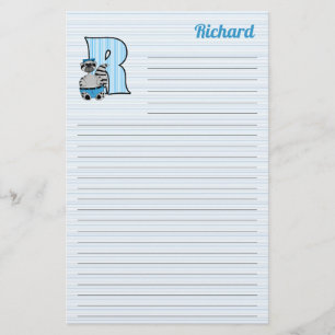 Papelería Letra mongrama del mapache azul R con nombre aline
