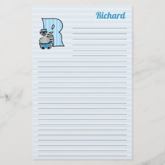 Papelería Letra mongrama del mapache azul R con nombre aline