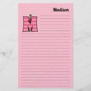 Papelería Letra mongrama M rosa de color Moose con nombre
