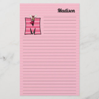 Papelería Letra mongrama M rosa de color Moose con nombre