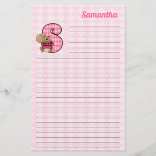 Papelería Letra mongrama S de ardilla rosada con nombre alin