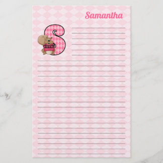 Papelería Letra mongrama S de ardilla rosada con nombre alin