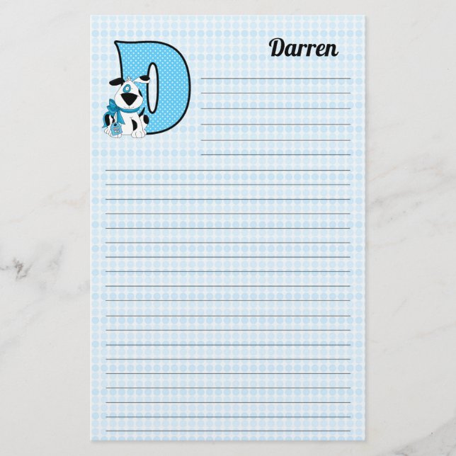 Papelería Letra mongramada del perro azul D led (Anverso)