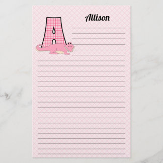 Papelería Letra rosa gingham monograma a Chica