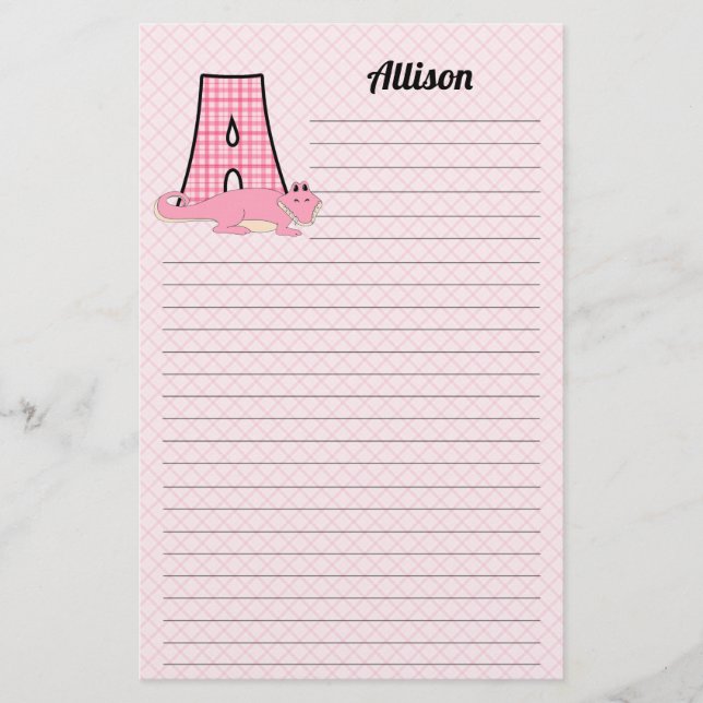 Papelería Letra rosa gingham monograma a Chica (Anverso)