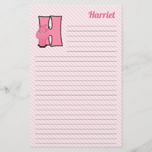 Papelería Letra rosa hipopótamo mongramada H en línea