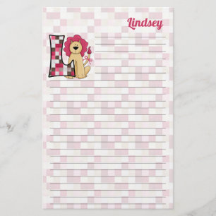 Papelería Letra rosa lion monograma L con nombre