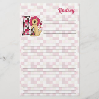 Papelería Letra rosa lion monograma L con nombre