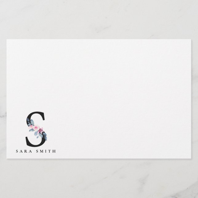 PAPELERÍA LETRA S DE NOMBRE DE ALFABETAS DE FLORES AZULES RU (Anverso)