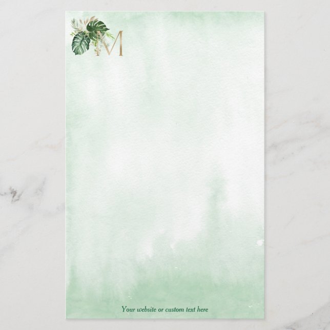 Papelería Letra verde trópica dorada monograma M (Anverso)