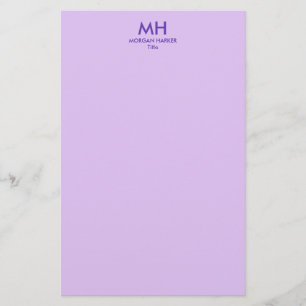 Papelería Lila Púrpura Minimalista Iniciales Limpias