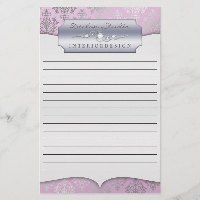 Papelería Lilac Dashing Damask Lining Stationsfor Business (Anverso)