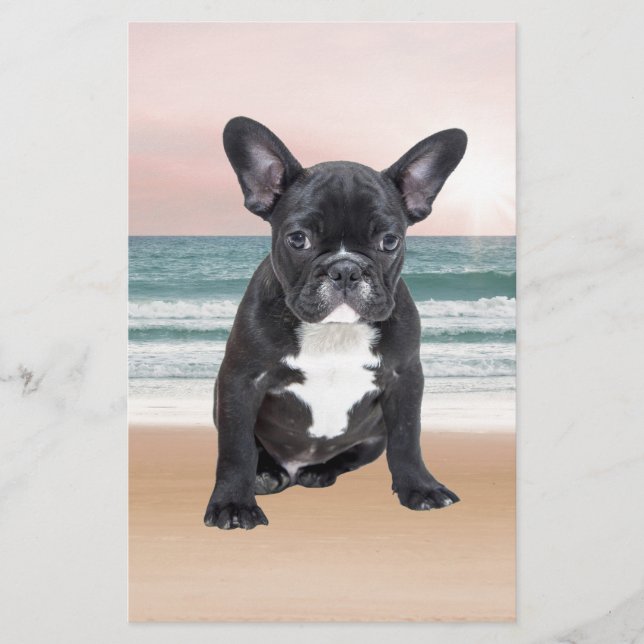 Papelería Lindo Bulldog Francés Playa Sol Agua (Anverso)