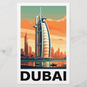 Papelería Línea aérea retro vintage de Dubái