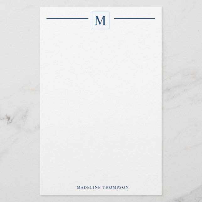 Papelería Línea de Monograma Azul de la Marina Básica Minima (Anverso)