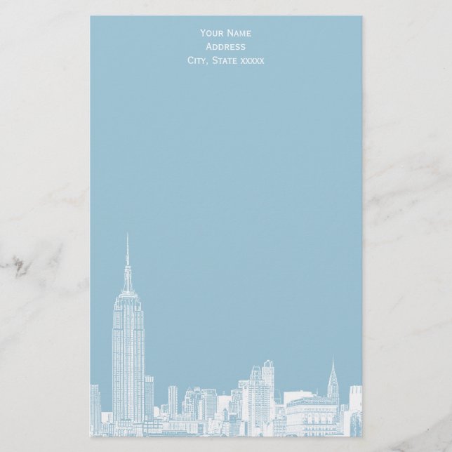 Papelería Línea NYC Blanca Skyline Etch 01 Stationery Lt Blu (Anverso)