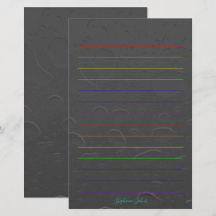 Papelería Líneas de arcoiris Nombre personalizado Agua gris