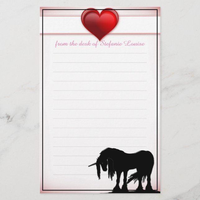 Papelería Líneas místicas de unicornio (corazón valentino) (Anverso)