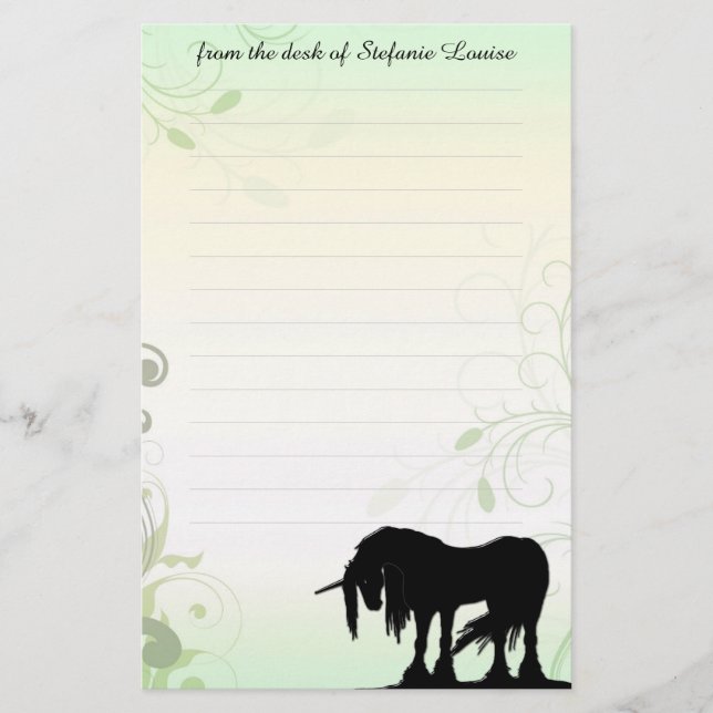 Papelería Líneas místicas de unicornio (verde/hoja) (Anverso)