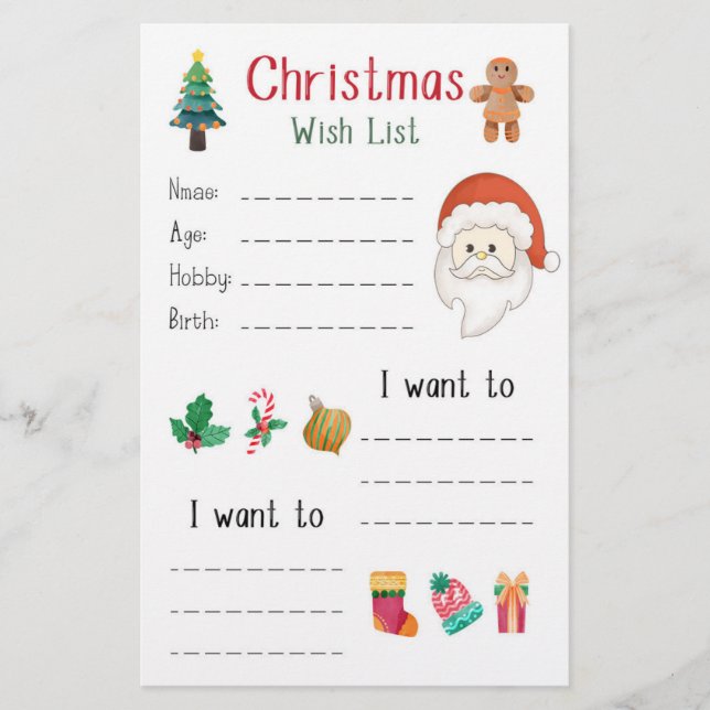 Papelería Lista de Deseos de Navidad (Anverso)