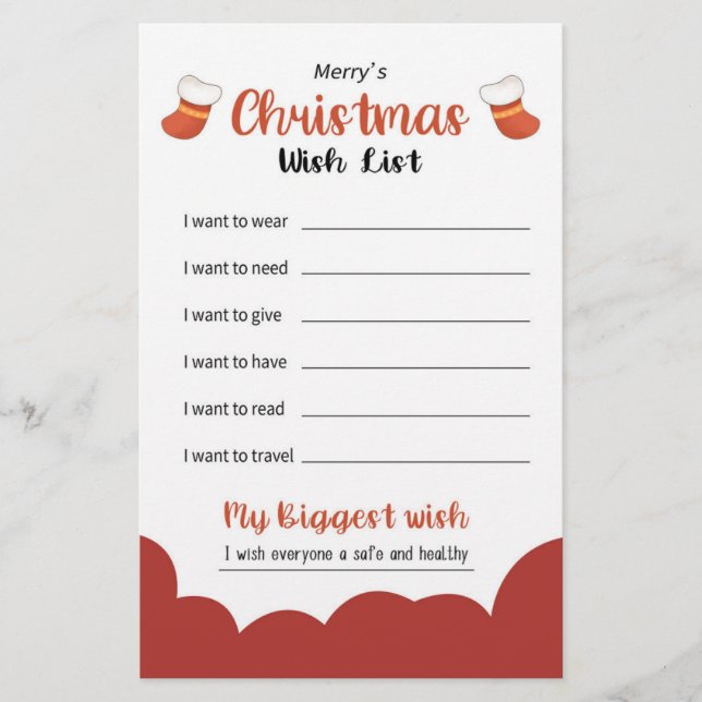 Papelería Lista de Deseos de Navidad (Anverso)