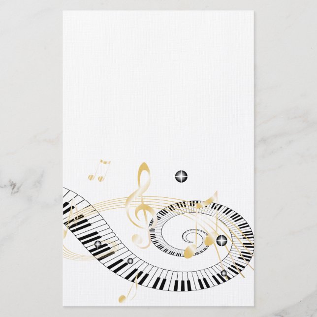 Papelería Llaves del piano y notas de oro de la música (Anverso)