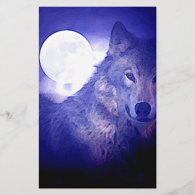 Papelería Lobo, luna y noche azul (Anverso)