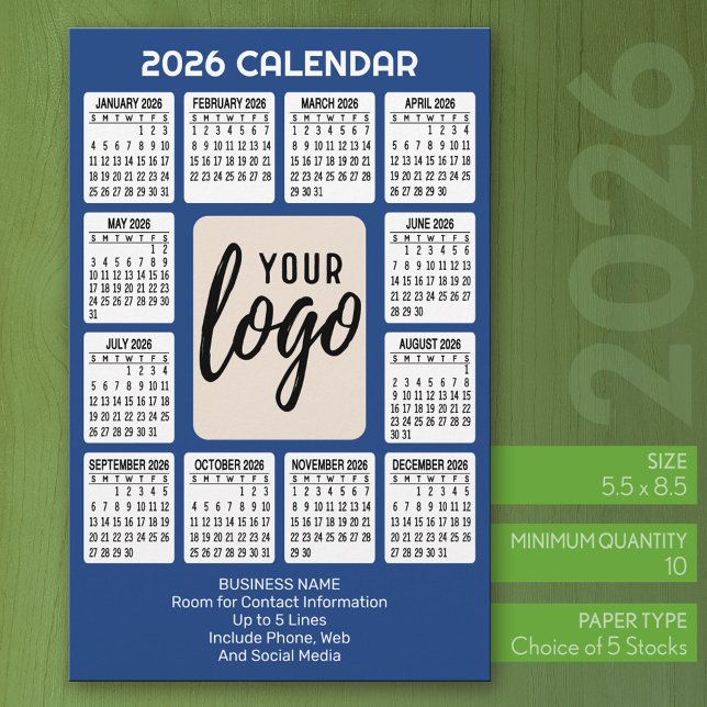 Papelería Logo vertical del calendario - Contacto profesiona (2026 Calendar on Stationery Sheet)
