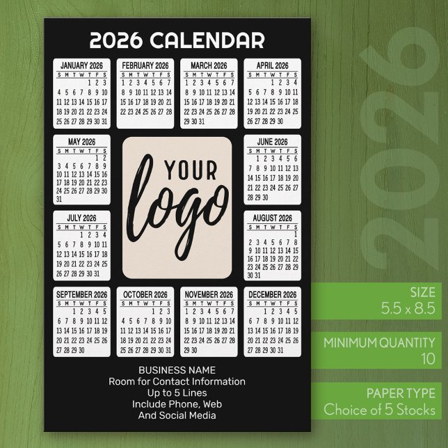 Papelería Logo vertical del calendario - Información de cont (2026 Calendar on Stationery Sheet)