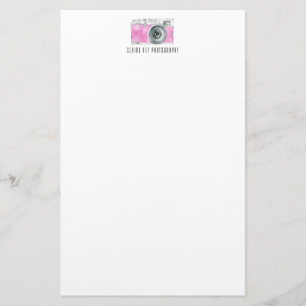 Papelería Logotipo de cámara retro color de agua rosa perso