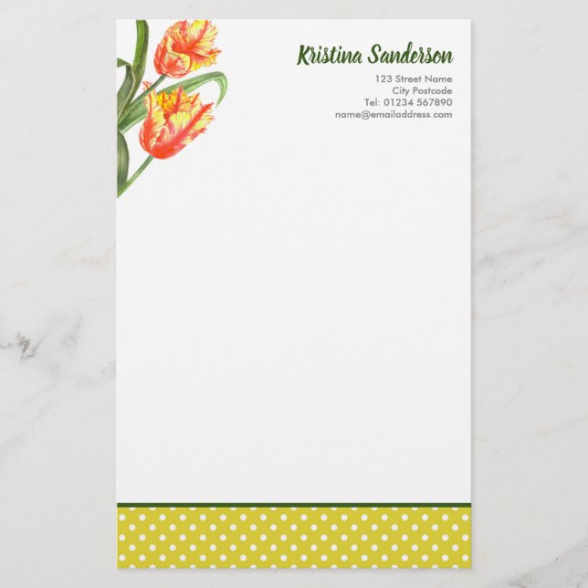 Papelería Loro amarillo acuarela Tulips Arte floral (Anverso)