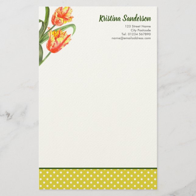 Papelería Loro amarillo acuarela Tulips Arte floral (Anverso)