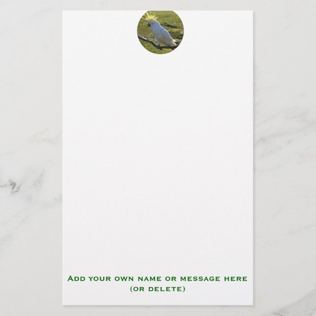 Papelería Loro de Cockatoo amarillo y blanco (Anverso)