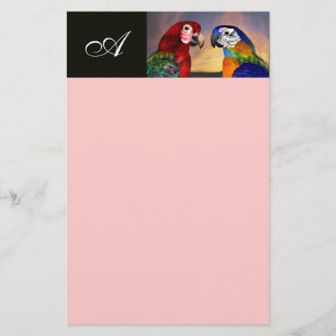 Papelería LOROS HIPER / ARA ROJA Y AZUL MONOGRAMA rosa