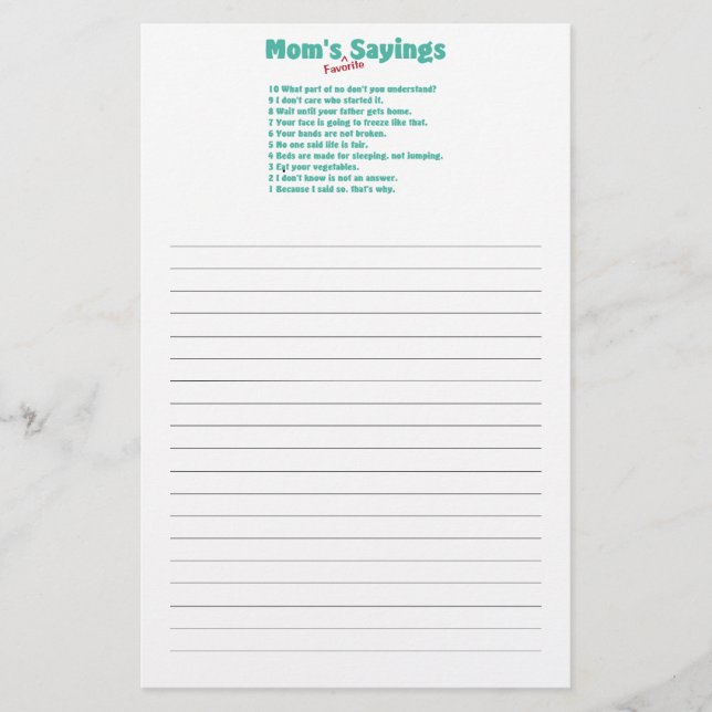 Papelería Los refranes preferidos de la mamá en los regalos (Anverso)