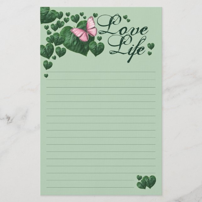 Papelería Love Life-Pink Butterfly with Heart Leaves (Anverso)