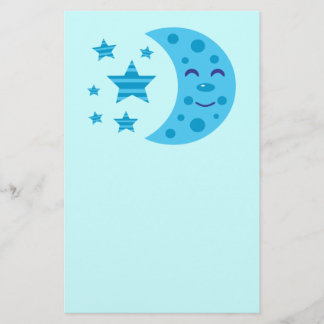 Papelería Luna azul y estrellas a rayas