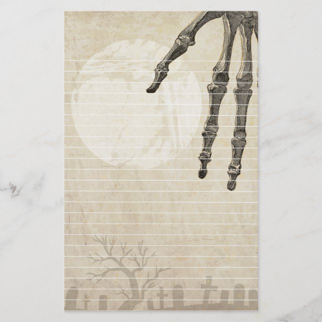 Papelería Luna Llena del cementerio y mano del esqueleto (Anverso)