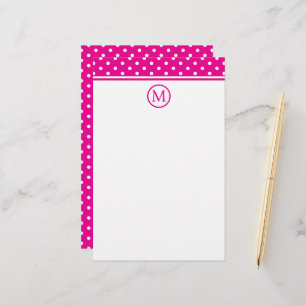 Papelería Lunares Blancos Elegantes sobre Monograma Rosa Bri