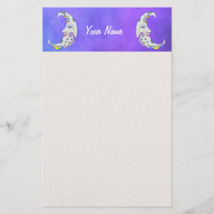 Papelería Lunas blancas decoran estrellas en morado
