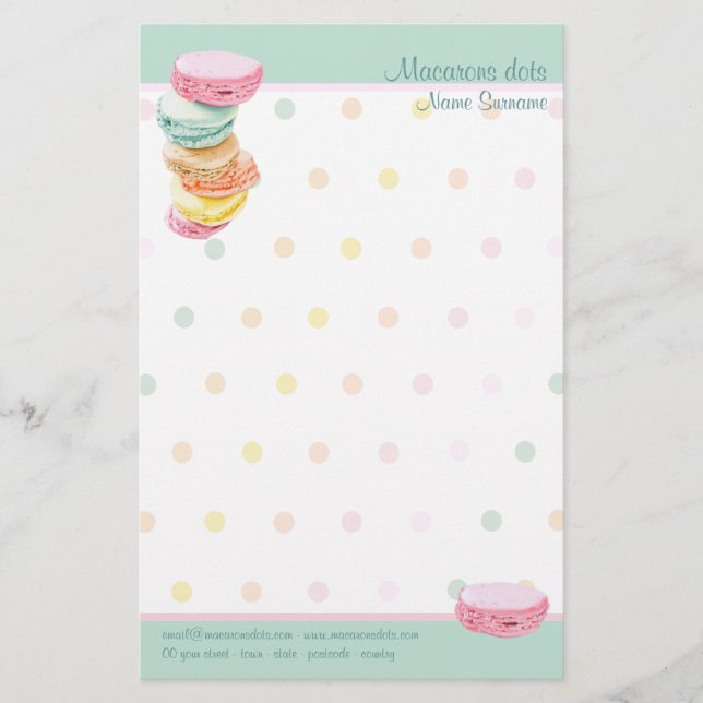 Papelería Macarons puntos Stationery (Anverso)