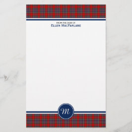 Papelería MacFarlane Clan Tartán Monograma rojo y azul