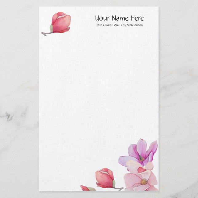 Papelería Magnolia Floral Linen Stationery (Anverso)