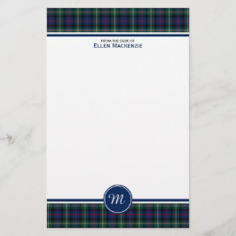 Papelería Malcolm Clan Tartan Dark Blue Plaid Monograma